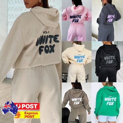 White Fox Women'S Casual Hoodie Tracksuit Set Hooded Sweatshirt Pullover 2Pcs