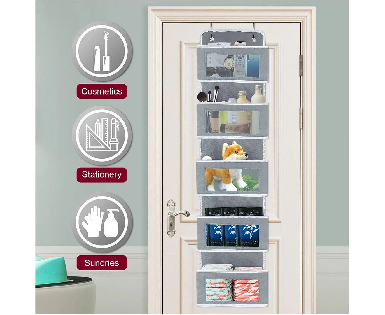 Over the Door Organizer, 5-Shelf over the Door Pantry Organizer, Foldable Wall Mount Hanging Organizer