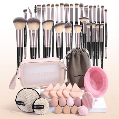 Christmas Makeup Tool Set, 49Pcs/Set Makeup Tools with Storage Bag, Soft Makeup Brushes, Beauty Sponges, Powder Puffs, Face Wash Puffs, Brush Cleaner Mat & Makeup Bag, Multifunctional Makeup Tool Kit, Fall Gift, Fall Sets