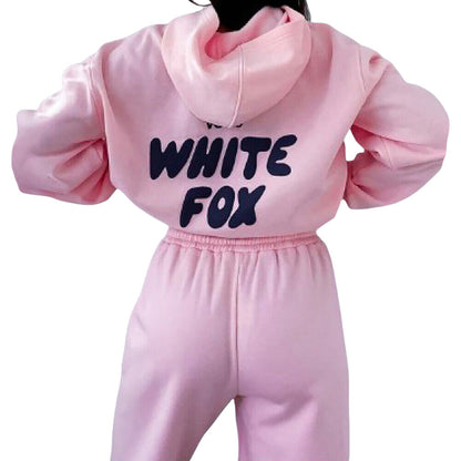 White Fox Women'S Casual Hoodie Tracksuit Set Hooded Sweatshirt Pullover 2Pcs