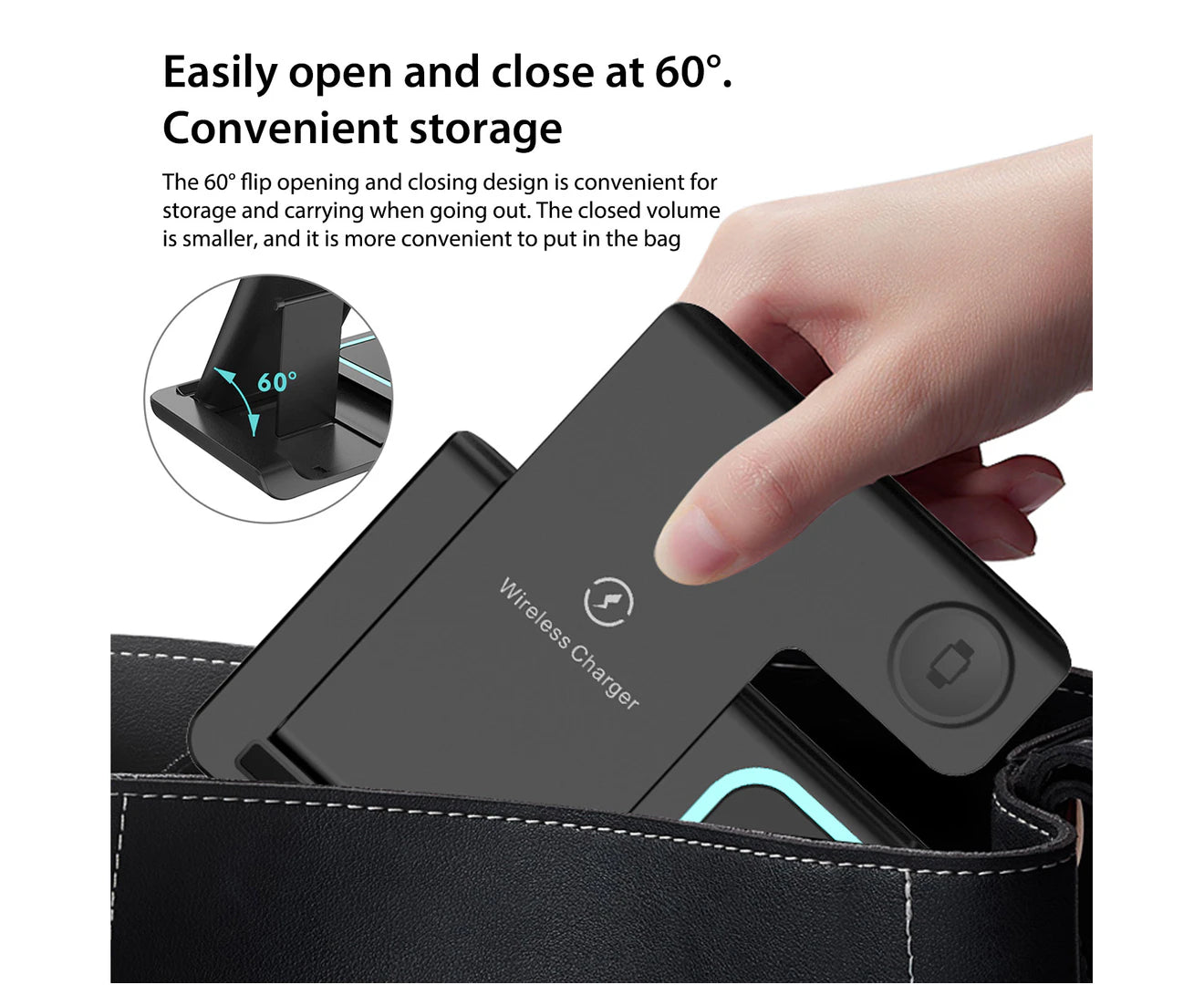 3 in 1 Wireless Charger Foldable Charging Station for Apple Iphone Series 15/14/13/12/11/XR/XS & Watch 9/8/7/6/5/SE/4/3 & Airpods Pro/3/2 - Black