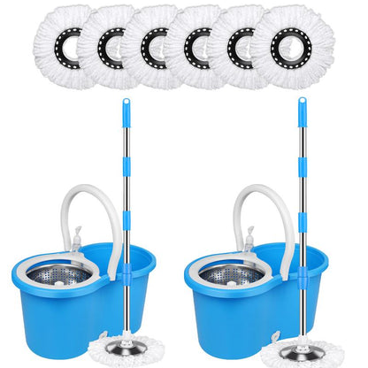 Colorful 360 Spin Mop Bucket Set Wringer System with 3 Microfiber Refills and Stainless Steel Extendable Pole - Plastic Bucket