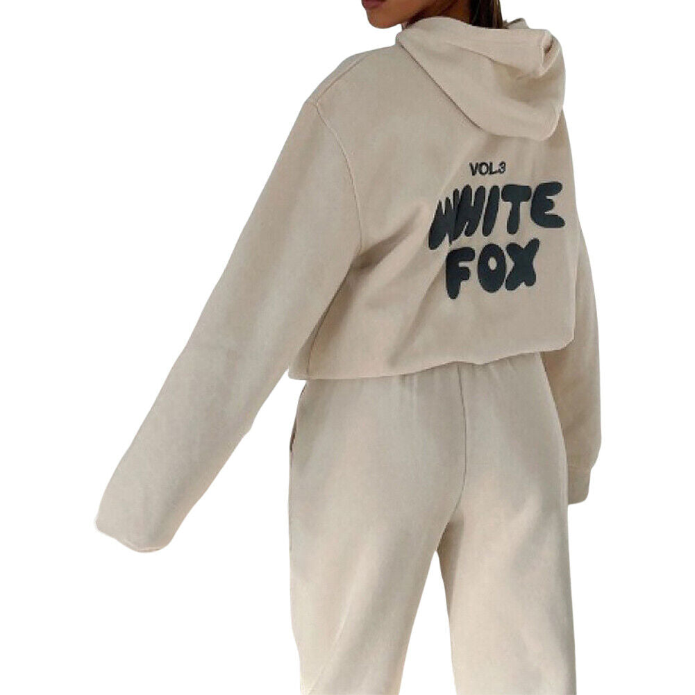 White Fox Women'S Casual Hoodie Tracksuit Set Hooded Sweatshirt Pullover 2Pcs