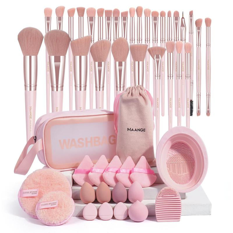 Christmas Makeup Tool Set, 49Pcs/Set Makeup Tools with Storage Bag, Soft Makeup Brushes, Beauty Sponges, Powder Puffs, Face Wash Puffs, Brush Cleaner Mat & Makeup Bag, Multifunctional Makeup Tool Kit, Fall Gift, Fall Sets