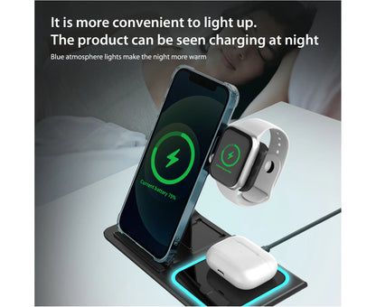 3 in 1 Wireless Charger Foldable Charging Station for Apple Iphone Series 15/14/13/12/11/XR/XS & Watch 9/8/7/6/5/SE/4/3 & Airpods Pro/3/2 - Black