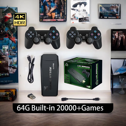 (M8 64G Built-in 20000+Games) 4K Wireless Retro HDMI Video Game Console with Dual Controllers - Supports Multiple Emulators