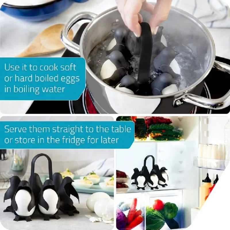 Penguin shaped 3-in-1 egg boiler for hard boiled or soft boiled eggs