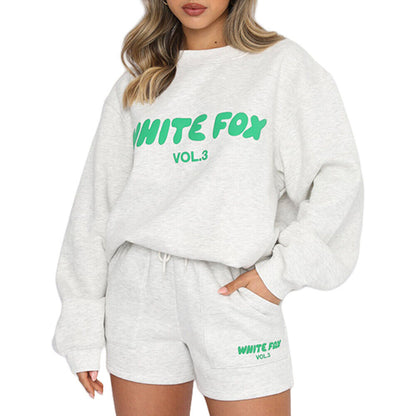 White Fox Women'S Casual Hoodie Tracksuit Set Hooded Sweatshirt Pullover 2Pcs