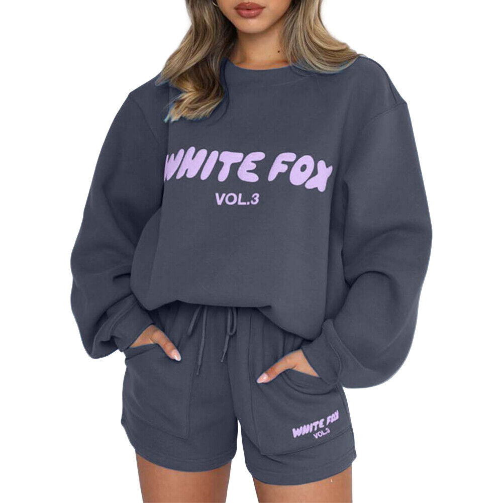 White Fox Women'S Casual Hoodie Tracksuit Set Hooded Sweatshirt Pullover 2Pcs