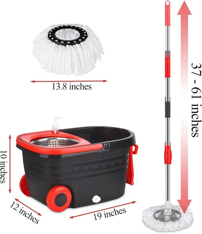 Colorful 360 Spin Mop Bucket Set Wringer System with 3 Microfiber Refills and Stainless Steel Extendable Pole - Plastic Bucket