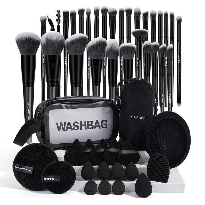 Christmas Makeup Tool Set, 49Pcs/Set Makeup Tools with Storage Bag, Soft Makeup Brushes, Beauty Sponges, Powder Puffs, Face Wash Puffs, Brush Cleaner Mat & Makeup Bag, Multifunctional Makeup Tool Kit, Fall Gift, Fall Sets