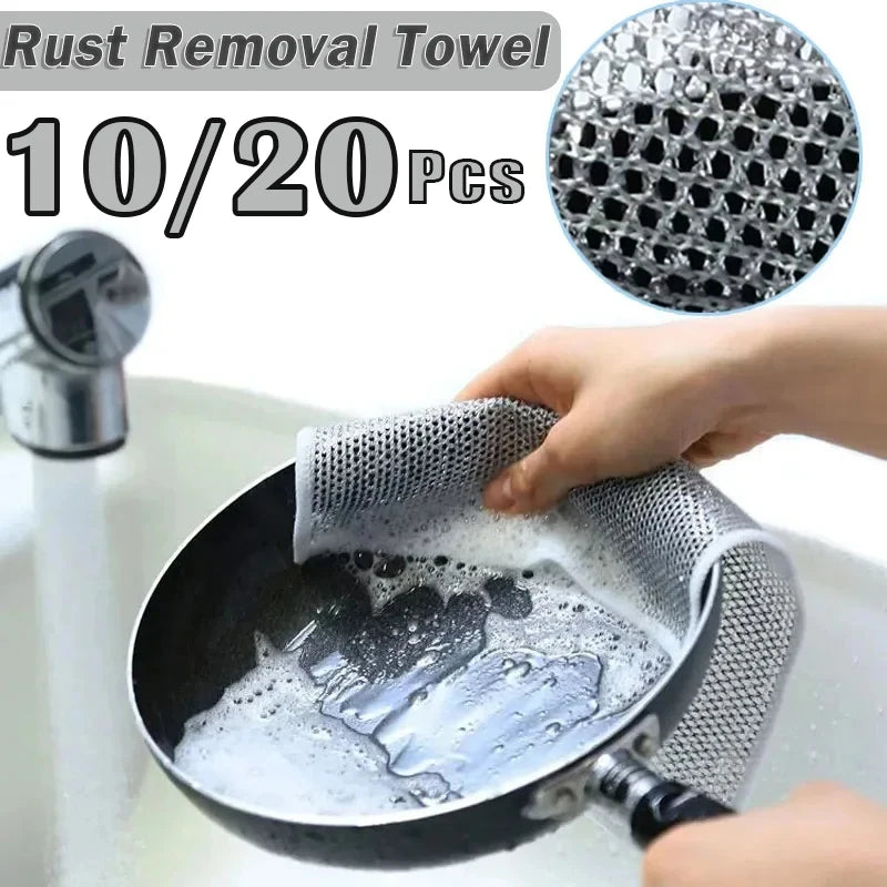 Rust Removal Cleaning Cloth Kitchen Magic Dishwashing Towel Metal Steel Wire Cleaning Rag Microwave Stove Clean Tools Dish Cloth