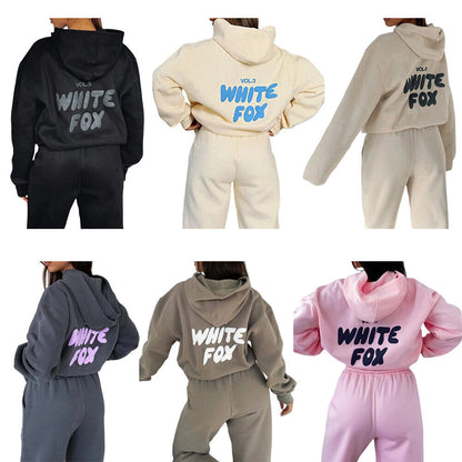 White Fox Women'S Casual Hoodie Tracksuit Set Hooded Sweatshirt Pullover 2Pcs