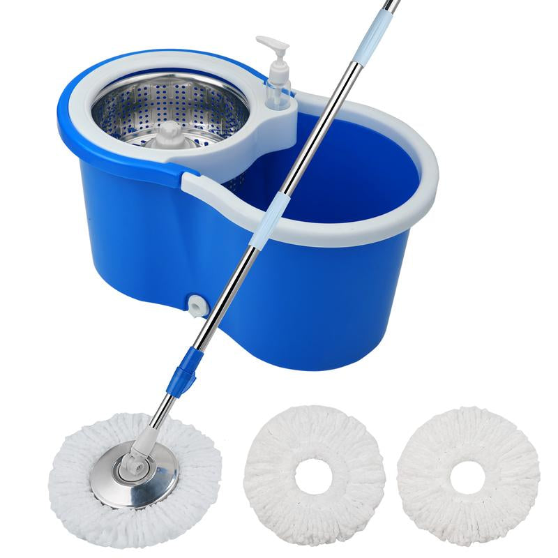 Colorful 360 Spin Mop Bucket Set Wringer System with 3 Microfiber Refills and Stainless Steel Extendable Pole - Plastic Bucket