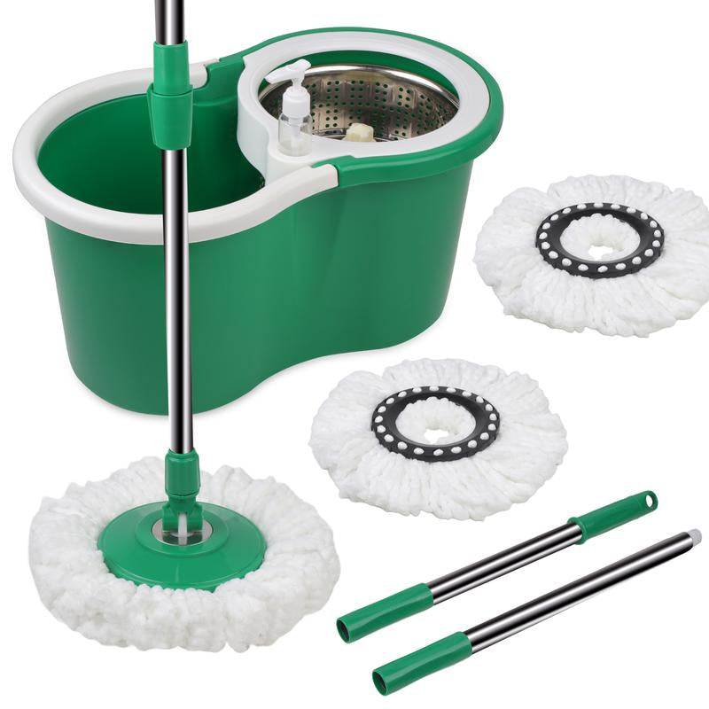 Colorful 360 Spin Mop Bucket Set Wringer System with 3 Microfiber Refills and Stainless Steel Extendable Pole - Plastic Bucket